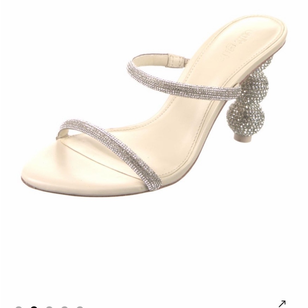 cult gaia Ivory and Silver Beaded Strap Heels